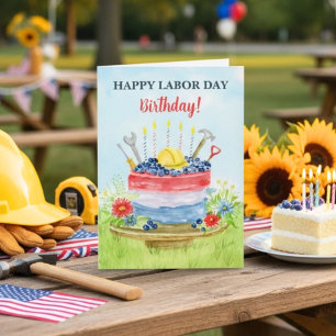 Happy Labour Day Birthday Cake with Blueberries Card
