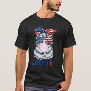 Happy Labour Day Cat Bubble Gum America Flag T-Shirt