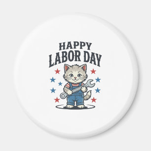Happy Labour Day Cat Worker Patriotic Vintage Desi Magnet