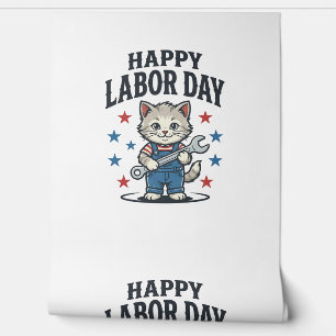 Happy Labour Day Cat Worker Patriotic Vintage Desi Wallpaper