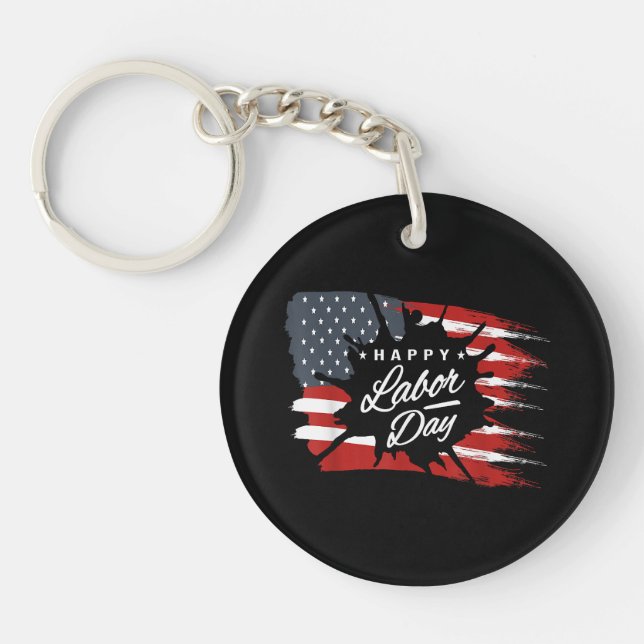 Happy Labour Day Gift American Flag Key Ring (Front)