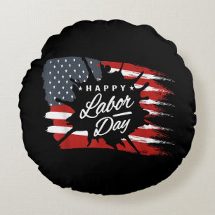 Happy Labour Day Gift American Flag Round Cushion