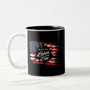 Happy Labour Day Gift American Flag Two-Tone Coffee Mug