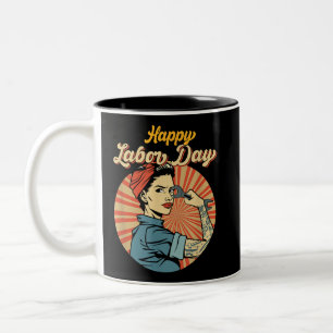 Happy Labour Day Girl Strong Worker Movement Emplo Two-Tone Coffee Mug
