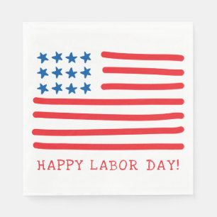 Happy Labour Day   Hand Drawn American Flag Napkin