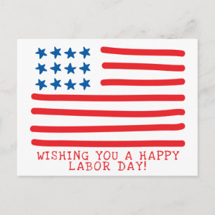 Happy Labour Day   Hand Drawn American Flag Postcard