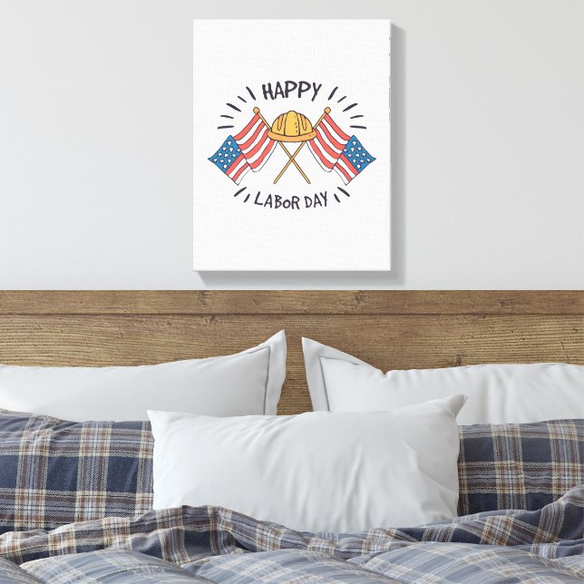 Happy Labour Day Patriotic American Flag Construct Canvas Print (Insitu(Bedroom))