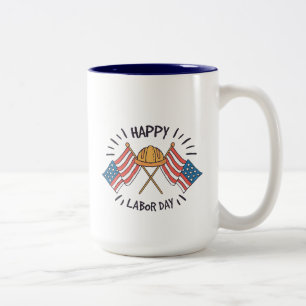 Happy Labour Day Patriotic American Flag Construct Two-Tone Coffee Mug