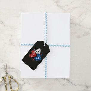 Happy Labour Day Patriotic Hearts Red White Blue Gift Tags