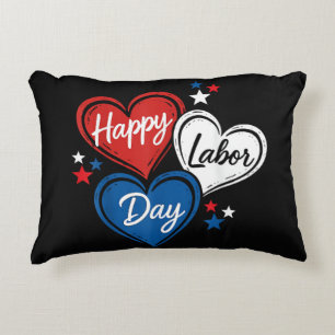 Happy Labour Day Patriotic Hearts Red White Blue M Decorative Cushion