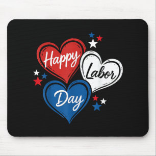 Happy Labour Day Patriotic Hearts Red White Blue M Mouse Mat