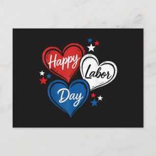 Happy Labour Day Patriotic Hearts Red White Blue M Postcard