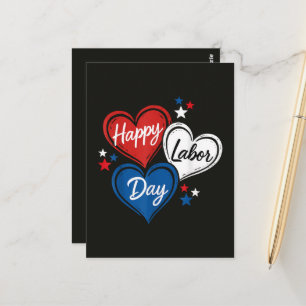 Happy Labour Day Patriotic Hearts Red White Blue Postcard