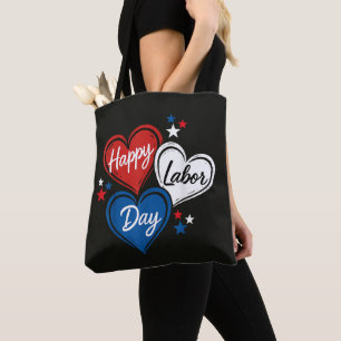 Happy Labour Day Patriotic Hearts Red White Blue Tote Bag