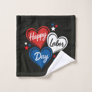 Happy Labour Day Patriotic Hearts Red White Blue Wash Cloth