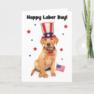 Happy Labour Day Patriotic Red Fox Labrador Puppy Holiday Card