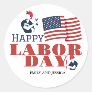 Happy Labour Day patriotic USA flag  Classic Round Sticker