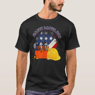 Happy Labour Day Rainbow Skeleton American Flag T-Shirt