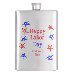 Happy labour day red blue star American day add te Hip Flask