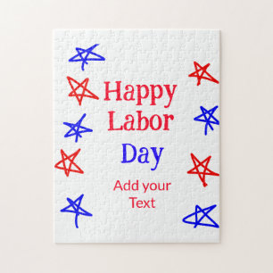 Happy labour day red blue star American day add te Jigsaw Puzzle