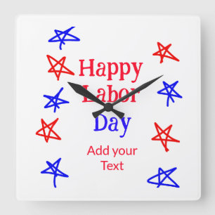 Happy labour day red blue star American day add te Square Wall Clock
