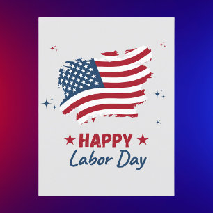 Happy Labour Day Red White and Blue American Flag Postcard