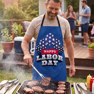 Happy Labour Day Red White Blue Stars Apron