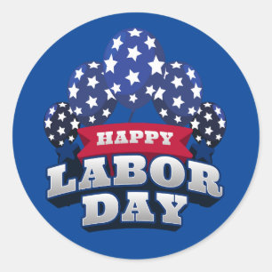 Happy Labour Day Red White Blue Stars  Classic Round Sticker