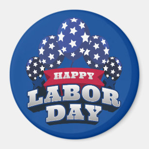 Happy Labour Day Red White Blue Stars Magnet