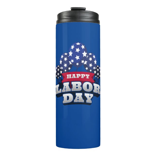 Happy labour Day Red White Blue Stars Thermal Tumbler (Front)