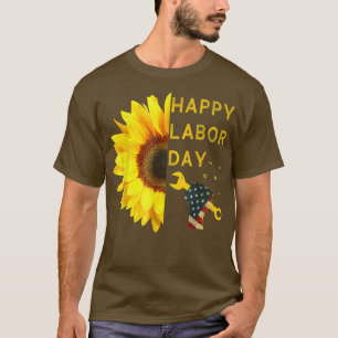 Happy Labour Day Sunflower American Flag T-Shirt