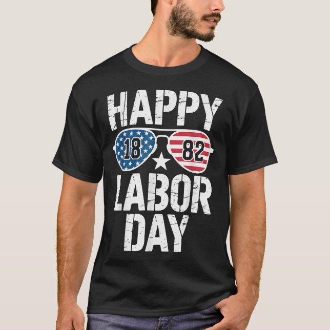 Happy Labour Day Sunglasses 1882 American Flag Men T-Shirt (Front)