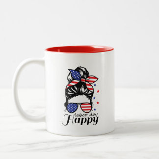 Happy Labour Day US flag Two-Tone Coffee Mug