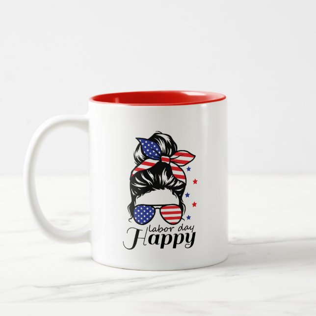 Happy Labour Day US flag Two-Tone Coffee Mug (Left)