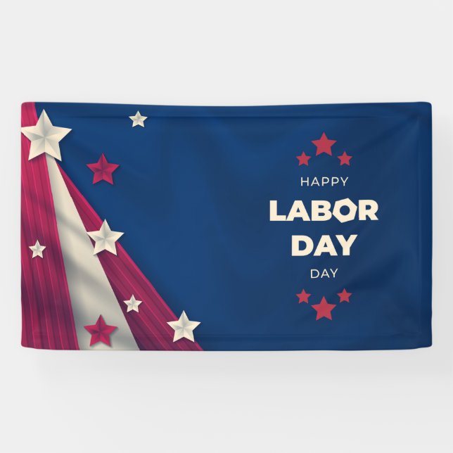 Happy Labour Day Usa Flag Red White Blue Banner (Horizontal)