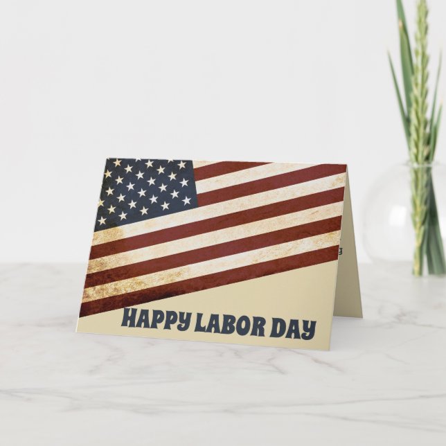 Happy Labour Day Vintage American Flag  Card (Front)