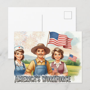 Happy Labour Day  with Flag Postcard