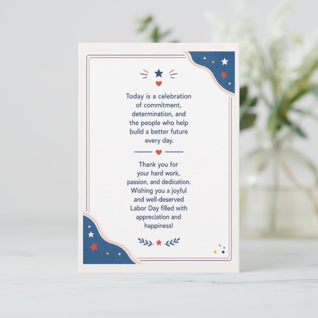 Happy Labour Day Worker Appreciation Thank You  Card (Standing Front)