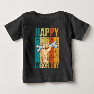 Happy Labour Day, Wrench In Hand retro vintage Baby T-Shirt