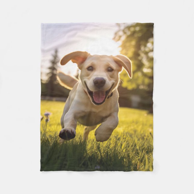 Happy Labrador Puppy Running  Fleece Blanket (Front)