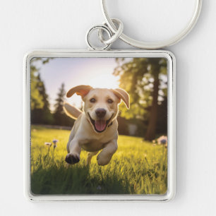 Happy Labrador Puppy Running  Key Ring