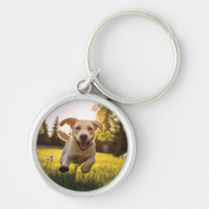 Happy Labrador Puppy Running Key Ring