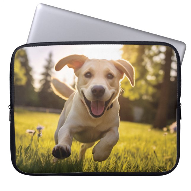 Happy Labrador Puppy Running  Laptop Sleeve (Front)