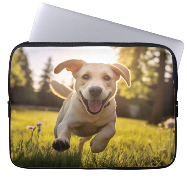 Happy Labrador Puppy Running  Laptop Sleeve (Front)