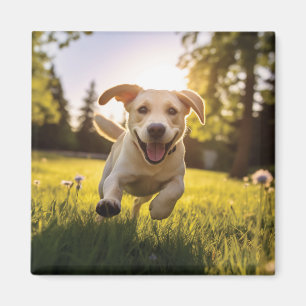 Happy Labrador Puppy Running  Magnet
