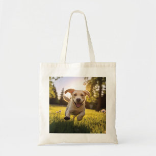 Happy Labrador Puppy Running Tote Bag