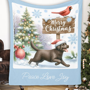 Happy Labrador Retriever Puppy Dog Merry Christmas Fleece Blanket
