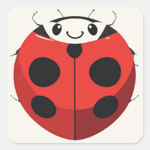 Happy Ladybug Cartoon With Red Polka Dots Square Sticker