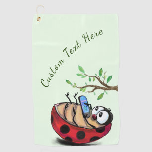 Happy Ladybug Funny Golf Towel with Custom Text