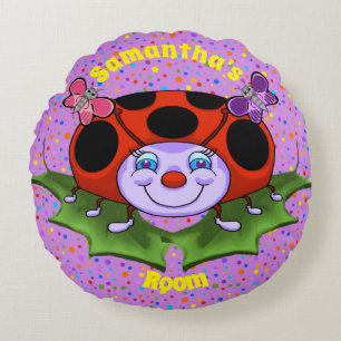 Happy Ladybug Round Pillow